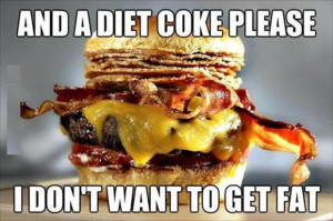 funny bacon burger and a diet coke