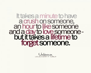 It take a minute to have a crush on someone, an hour to like someone ...