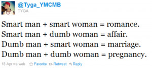 Smart man + smart woman = romance. Smart man + dumb woman = affair ...