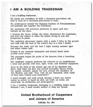 Labor Day Poem For The Men and Women in The Building Trades.