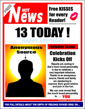 Tabloid News Exclusive for 13 year old Birthday Celebration