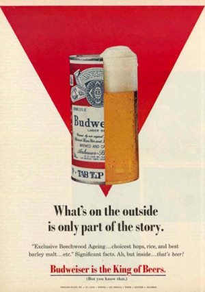 ... budweiser ad featuring an hourglass filled with beer and a budweiser