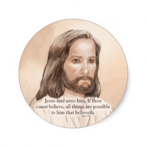 Sepia Jesus Art Bible Quote - Mark 9:23 Sticker