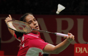 India's Saina Nehwal competes against Spain's Caroline Marin (not ...