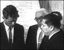 ... Kennedy, left, shares some quality time with BFF Jimmy Hoffa, right