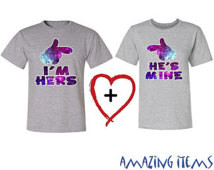 Couple Matching Cartoon Hands Galax y I'm Hers & He's Mine T-Shirts ...