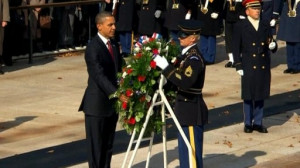 After a wreath-laying ceremony to mark Veterans Day, President Barack ...