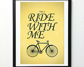 Bicycle quotes wall decor- Ride with me - Retro-Style typo quote art ...