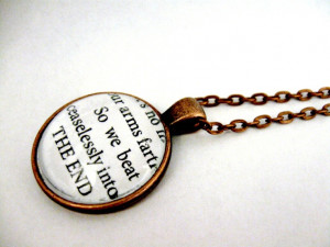 The Great Gatsby Quotes Book Page Necklace - Borne Back Ceaselessly ...