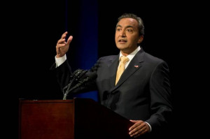 Incumbent Congressman Ami Bera responds to questions during his debate