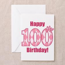 Happy 100th Birthday - Pink Argyle Greeting Cards for