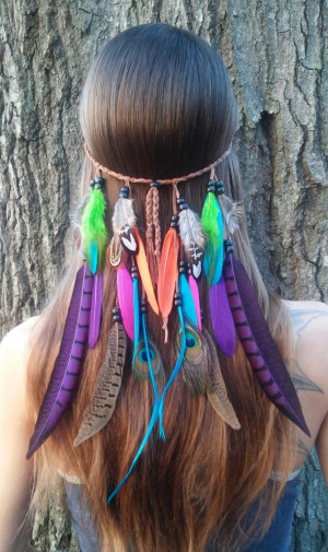 ... Paradise 2 - Feather headband, native american, hippie headband, bohe
