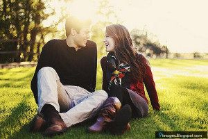 Cute, couple, laughing, smiling, sunset