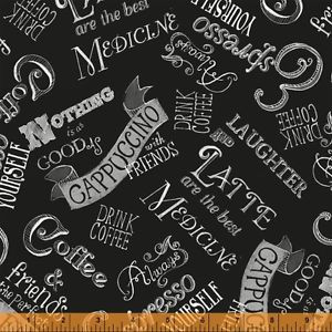 BLEND-WINDHAM-FABRIC-by-the-1-2-yd-COFFEE-FRIENDSHIP-SAYINGS-WORDS-ON ...