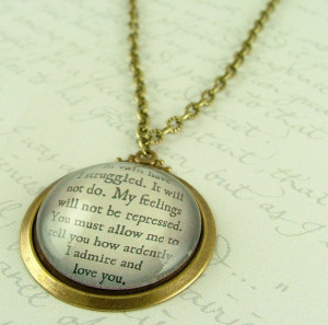 ... Austen Literary Lovers Book Quote Glass Necklace - Pride and Prejudice