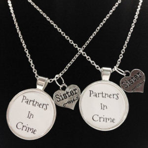 Partners In Crime Quote Sisters Best Friends Necklace Set