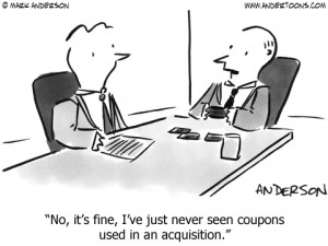Business Cartoon 3719: No, it's fine, I've just never seen coupons ...