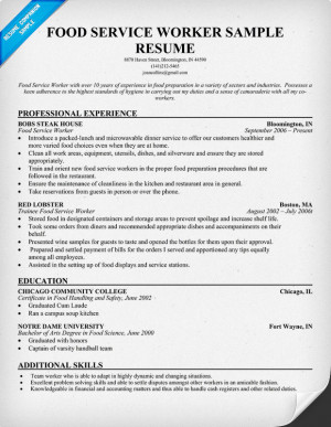 Food Service Worker Resume Examples