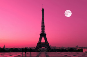 Eiffel Tower at Night with the Moon designed by wordansart