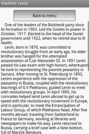This app tells you important facts about Vladimir Lenin, the famous ...