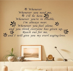 Whenever You Need Me...Adhesive Wall Sticker Love Letters Quotes ...
