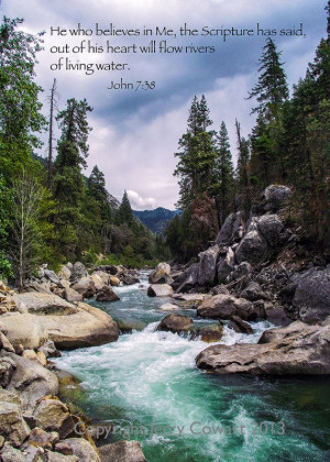 Emerald Flowing River Inspirational Bible Scripture Passages Fine Art ...