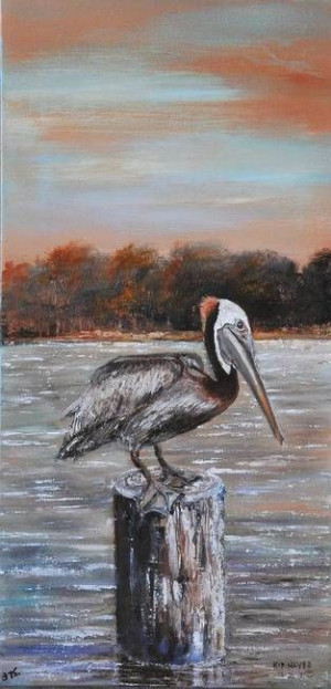 BROWN PELICAN LOUISIANA WILDLIFE PAINTING: Louisiana Pelican