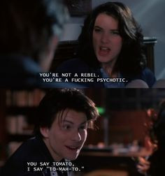 Winona Ryder and Christian Slater in heathers. HES SUCH A PSYCHOPATH ...
