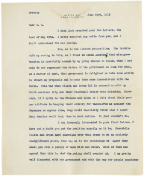 Theodore Roosevelt to Oscar King Davis, June 23, 1915. (Gilder Lehrman ...
