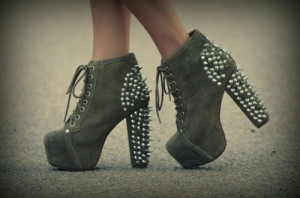 boots, edgy, fashion, girly, heels, jeffrey campbell, spikes, studs ...