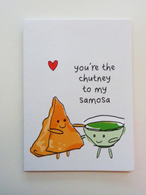 Funny Indian Food-inspired Greetings Card - Samosa and chutney
