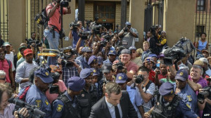 Oscar Pistorius outside the Pretoria high court, 13 October 2014