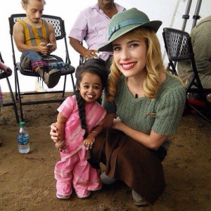 On set with Jyoti Amge, Emma Roberts, and Drew Rin Varick. (Click pic ...