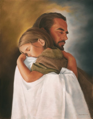 Beautiful Jesus Holding Sleeping Child Picture
