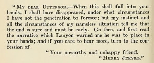 Quotation from Jekyll and Hyde showing the letter in which Dr Henry ...