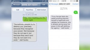 PHOTO: Text messages from the Feminist Phone Intervention line.