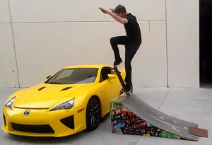 Tony Hawk jumps Lexus LFA on skateboard