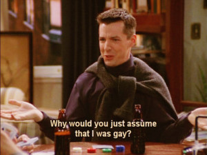 cap of Jack from Will & Grace holding his arms up looking confused ...