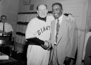 Brooklyn Dodgers’ second baseman Jackie Robinson (right) and Giants ...