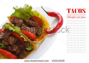 Mexican tacos with chili peppers isolated on a white background close ...