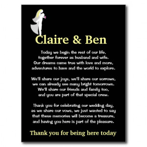 Thank you poem for wedding day guests postcard