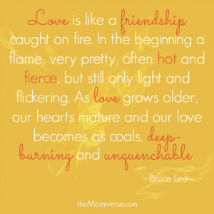 Like a fire, love may explode or die when the fuel is gone. Friendship ...