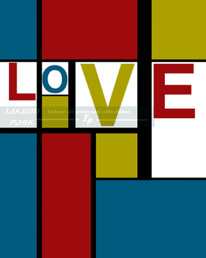 Mondrian Inspired Love Quote Art, Colorful Modern Art Decor, Home ...