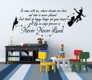 Peter Pan Wall Decal Quote Peter pan so come with me wall