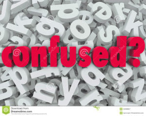 The word Confused on a background of letters to illustrate the feeling ...