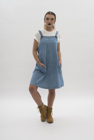 denim shift pinafore dress