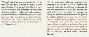 Romans 5:2-5 and Romans 8:19-23 side-by-side