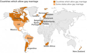 Map showing countries and states which allow gay marriage