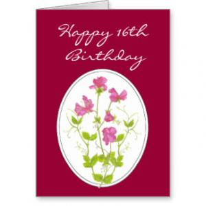 16th Birthday, Watercolor Sweet Pea Garden Flower Cards