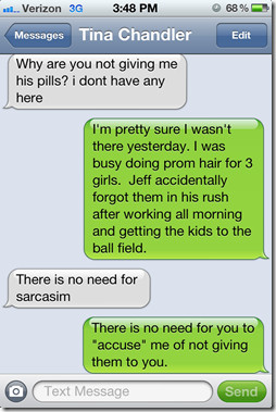 the white text on the left is my ex the green is my wife